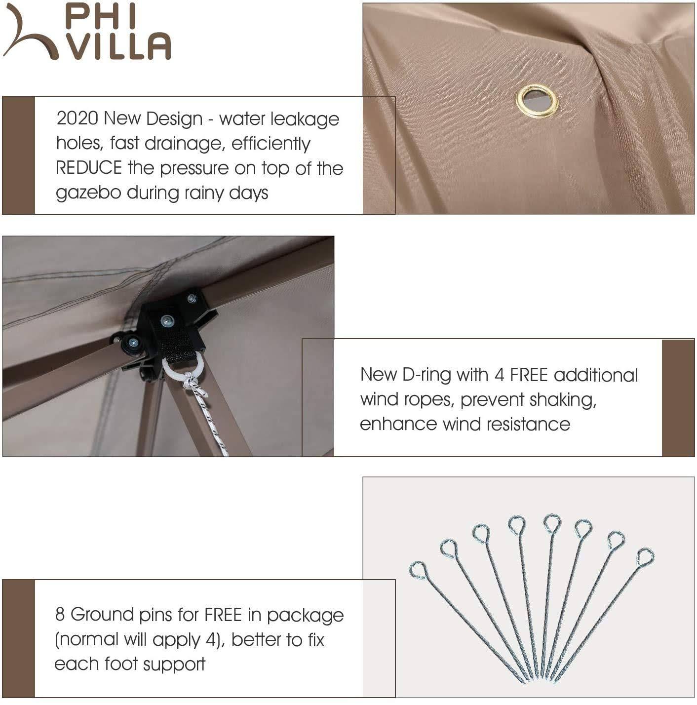Phi Villa 13& x 13& Straight Leg Pop-Up Canopy Gazebo for Backyard, Party, 169