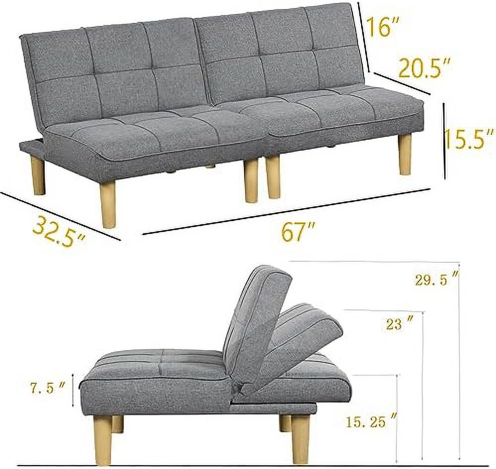 GEROBOOM 3-In-1 Convertible Futon Sofa Bed Twin/USB  Loveseat Futon Couch Daybed with Folding Adjustable Backless 2 Piece Small Futon Couch Chairs for Living Room Apartment Grey Fabric 30