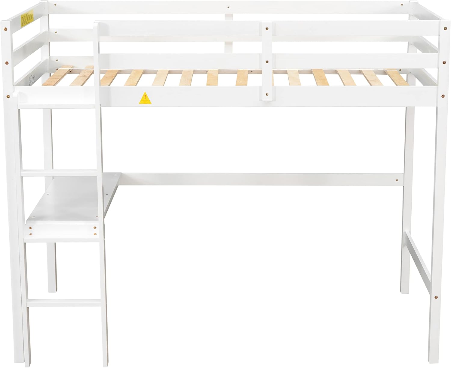 Wooden Twin Size Loft Bed with Desk and Ladder, Sturdy Loftbeds for Kids Teens Bedroom, White
