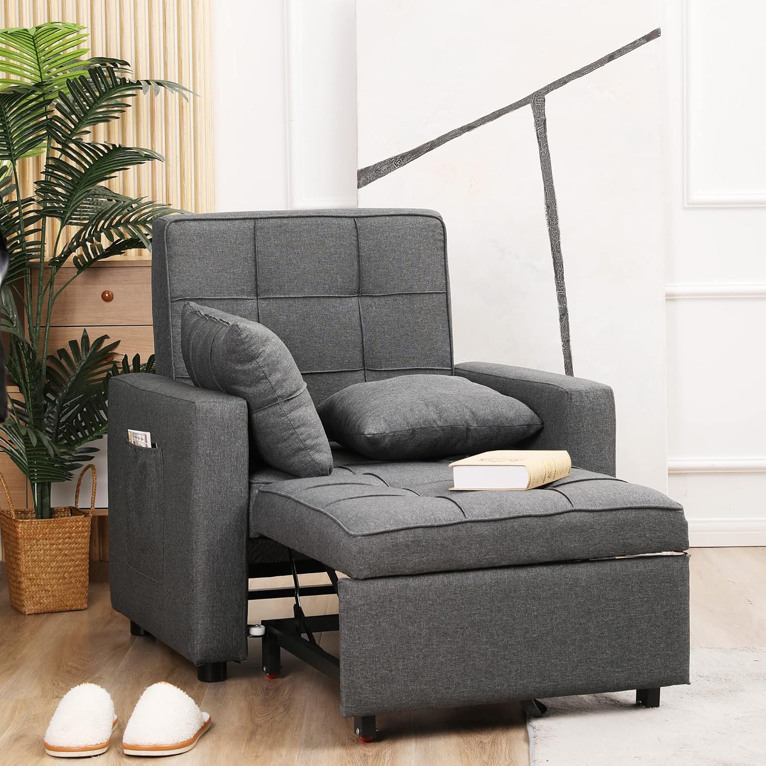 Convertible Chair Bed 3-in-1,Folding Sleeper Chair Bed, Multi-Functional Adjustable Recliner for Apartment, Living Room, Sofa, Bed, Single Bed Chair with Pillow Dark Grey