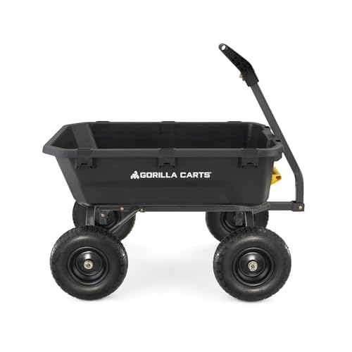 Gorilla Carts Heavy-Duty Dump Cart, Patented Quick-Release Dumping, Steel Frame, 600 lb Capacity, No-Flat 10-Inch Tires, Utility Wagon for Garden, Yard, Beach