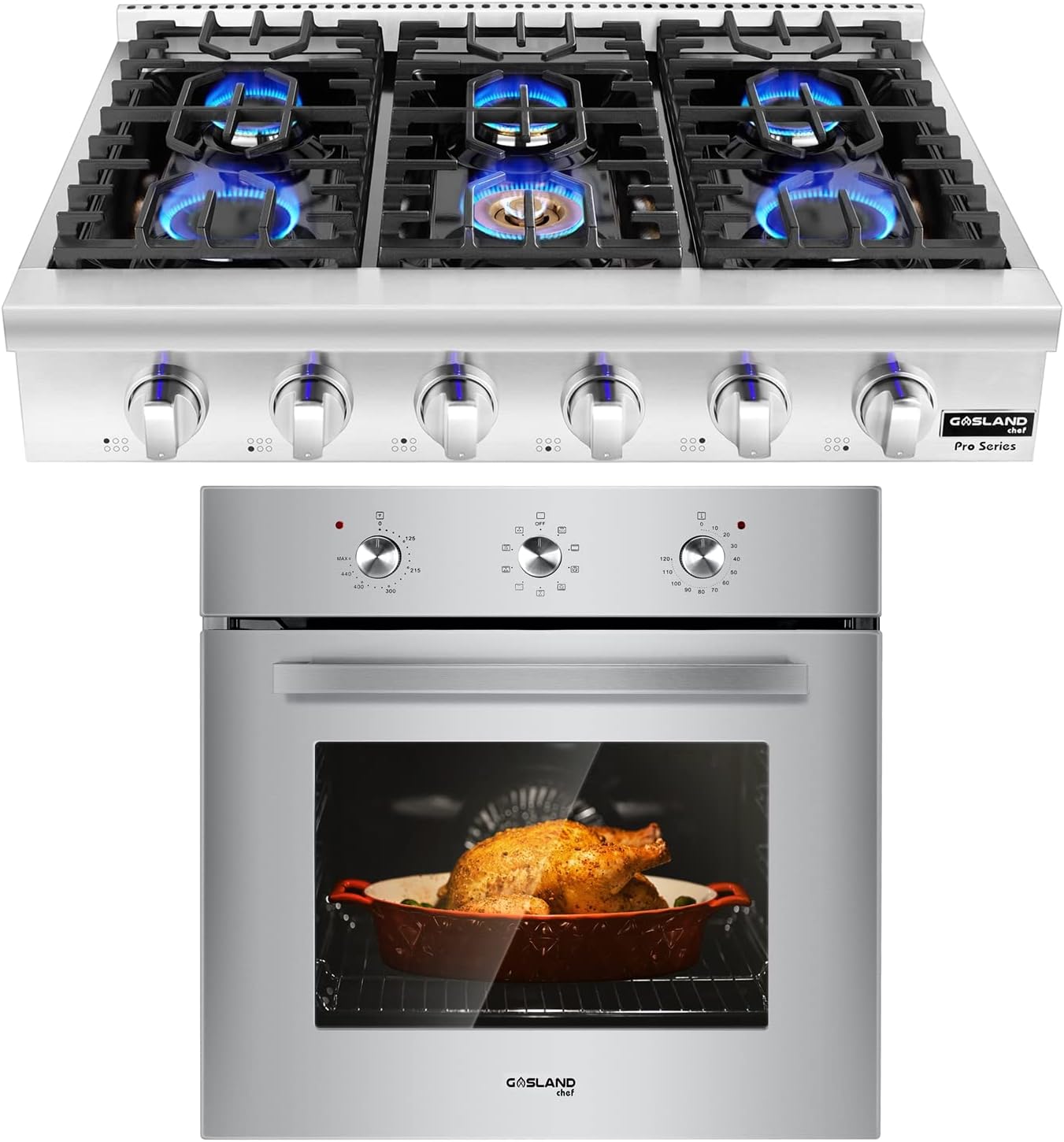 GASLAND Chef ES609MS 24" Built-in Electric Wall Oven + 36'' Professional Slide-in Natural Gas Rangetop Pro RT3606