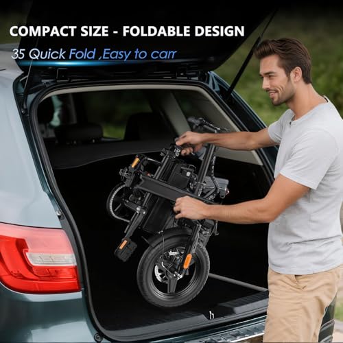 Electric Bike for Adults Peak 500W, 23MPH Max Speed Folding Electric Bicycles, 14" Mini Ebike Pedal Assist, 30° Uphill Shock Absorbers E-Bike, 48V12AH Removable Battery, Top 38 Miles PAS Range