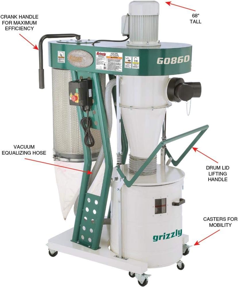 Grizzly Industrial G0860-1-1/2 HP Portable Cyclone Dust Collector