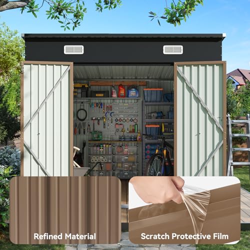 Aoxun 6x3.9 FT Shed with Base Metal Outdoor Storage Shed Garden Shed with Lockable Doors Tool Shed Bike Shed for Backyard, Patio, Poolside (Brown)