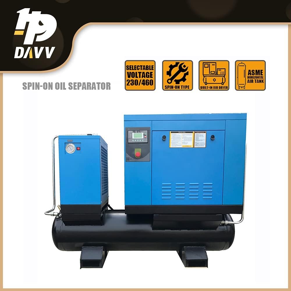 460V 3-Phase Rotary Screw Air Compressor With ASME Tank & Refrigerated Dryer - 10HP/7.5KW - 40CFM/125PSI - 80 Gallon ASME Tank Industrial Air Compressed System Base Mounted Pack7-TA46