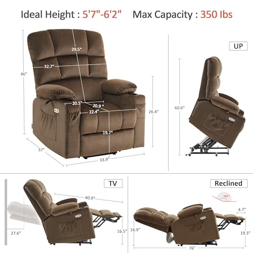 MCombo Large Dual Motor Power Lift Recliner Chair for Elderly, Massage and Heat, Lay Flat, Zero Gravity, Home Button, USB Port, Fabric 7680 (Large, Beige)