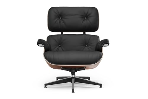 Valencia Armoni Eames Chair and Ottoman 32.75" | Top-Grain Leather Mid-Century Modern Lounge Chair, Exquisite Walnut Veneer Satin Finish, Easy Assembly, Chocolate