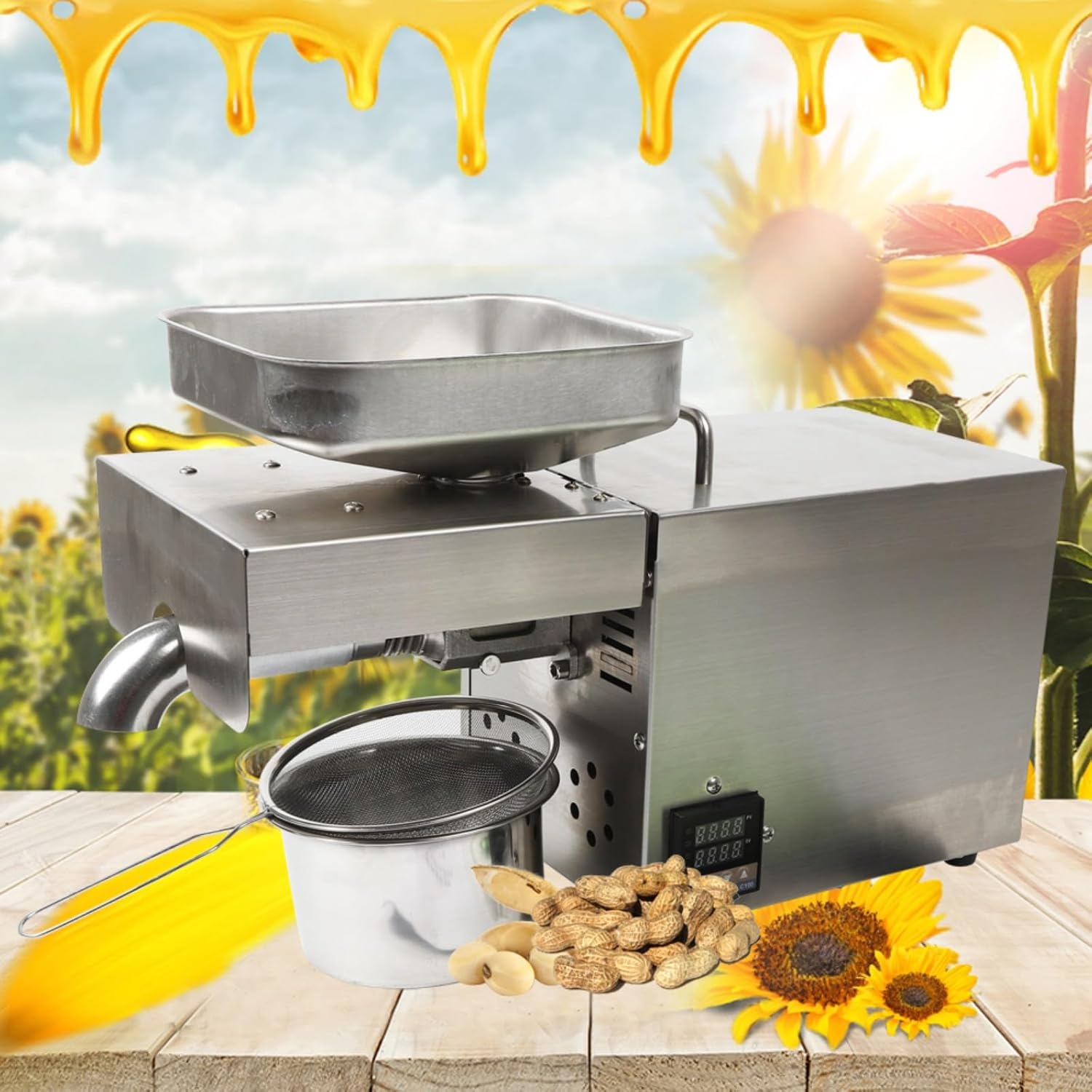 1500W Oil Press Machine Oil Expel, Stainless Steel Electric Automatic Cold Hot with Intelligent Control Panel/LCD Touch Screen/Food Grade Stainless Steel, Oil Extractor