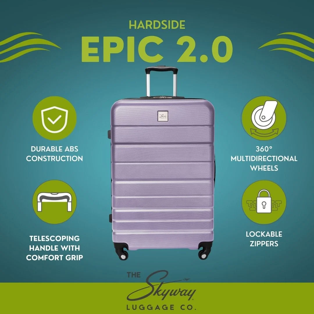 Skyway Luggage 20" Epic 2.0 Hardside 4 Wheel Spinner Luggage, Carry-On, Silver Lilac