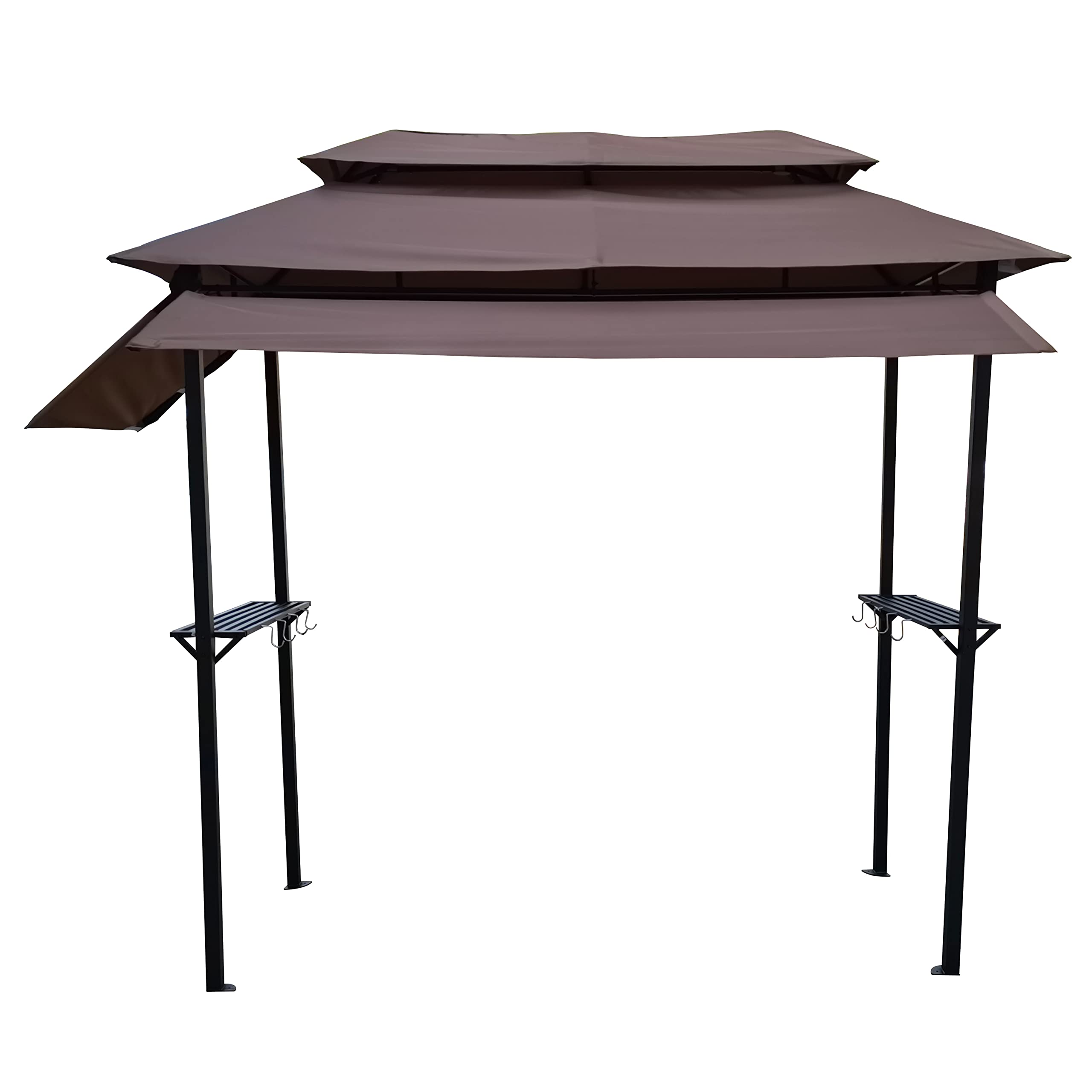 8'x4' Grill Gazebo Canopy, Grill Tent for Outdoor Grill, Double Tiered BBQ Gazebo with Two Extra Shadow, Two Shelves, Eight Hooks, Small Grill Shelter For Backyard, Patio (Light Brown)
