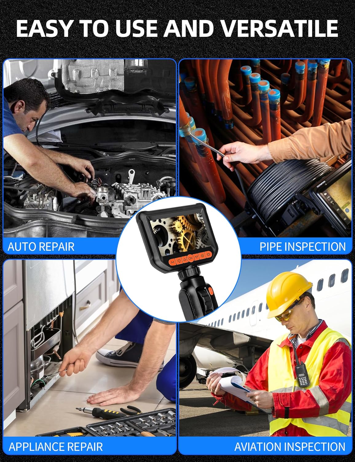Daxiongmao Endoscope Camera with Light, Two-Way Articulating Borescope, IP67 Waterproof Sewer Camera, Borescope camera with light, 1080 HD Endoscope, 5.0 ft Semi-Rigid Cable Endoscope, Gadgets for Men