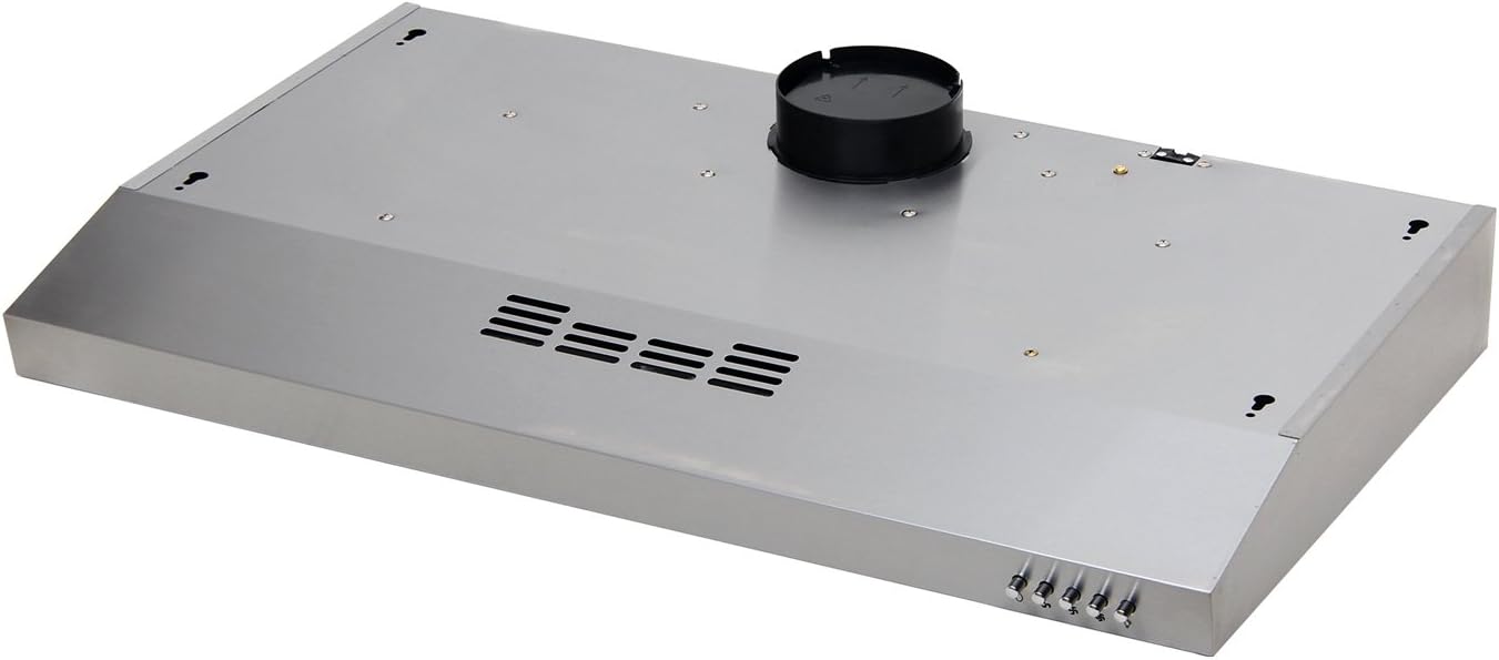 Under Cabinet Range Hood 30 Inch in Stainless Steel, Stove Hood Vent with 3 Speed Exhaust Fan, 350 CFM Dual Motor, Top or Rear Vent, Aluminum Mesh Filters, Push Button, Lights Included, Newfield