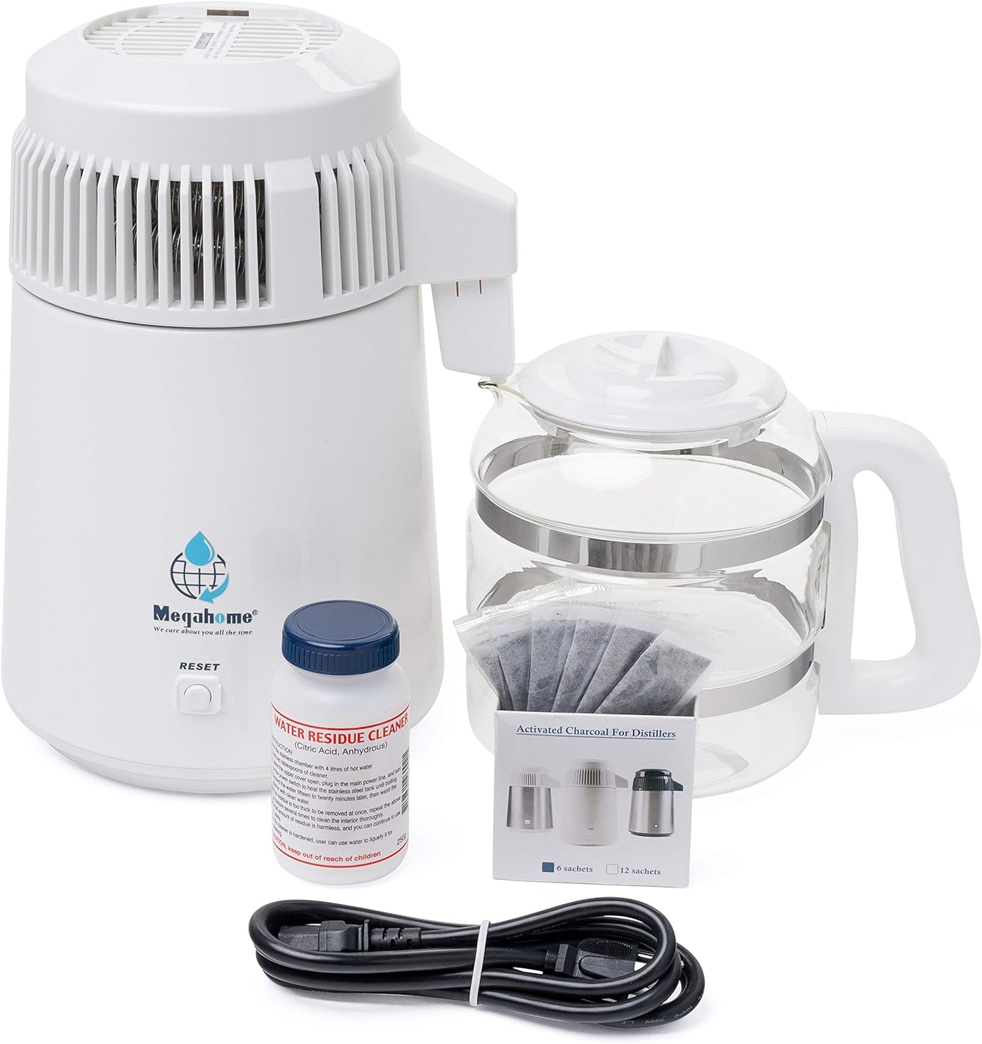 Megahome Countertop Water Distiller, White, Glass Collection
