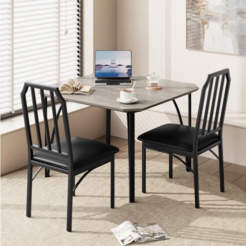 GAOMON Dining Table Set for 2, Kitchen Table and Chairs with Chamfer Design, 3 Piece Dining Room Set with Cushion Seats for Small Spaces, Home Kitchen, Apartment - Rustic Brown