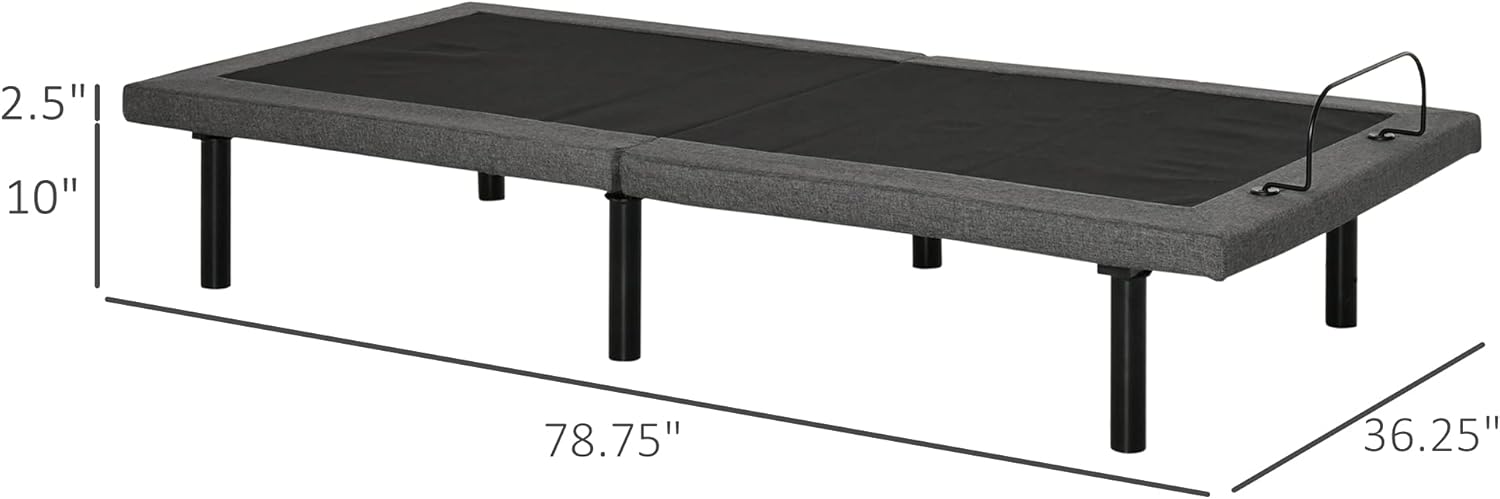 HOMCOM Twin XL Adjustable Bed Frame, Ergonomic Zero Gravity Power Bed Base with Head and Foot Incline, Memory, and Wireless Remote, Gray