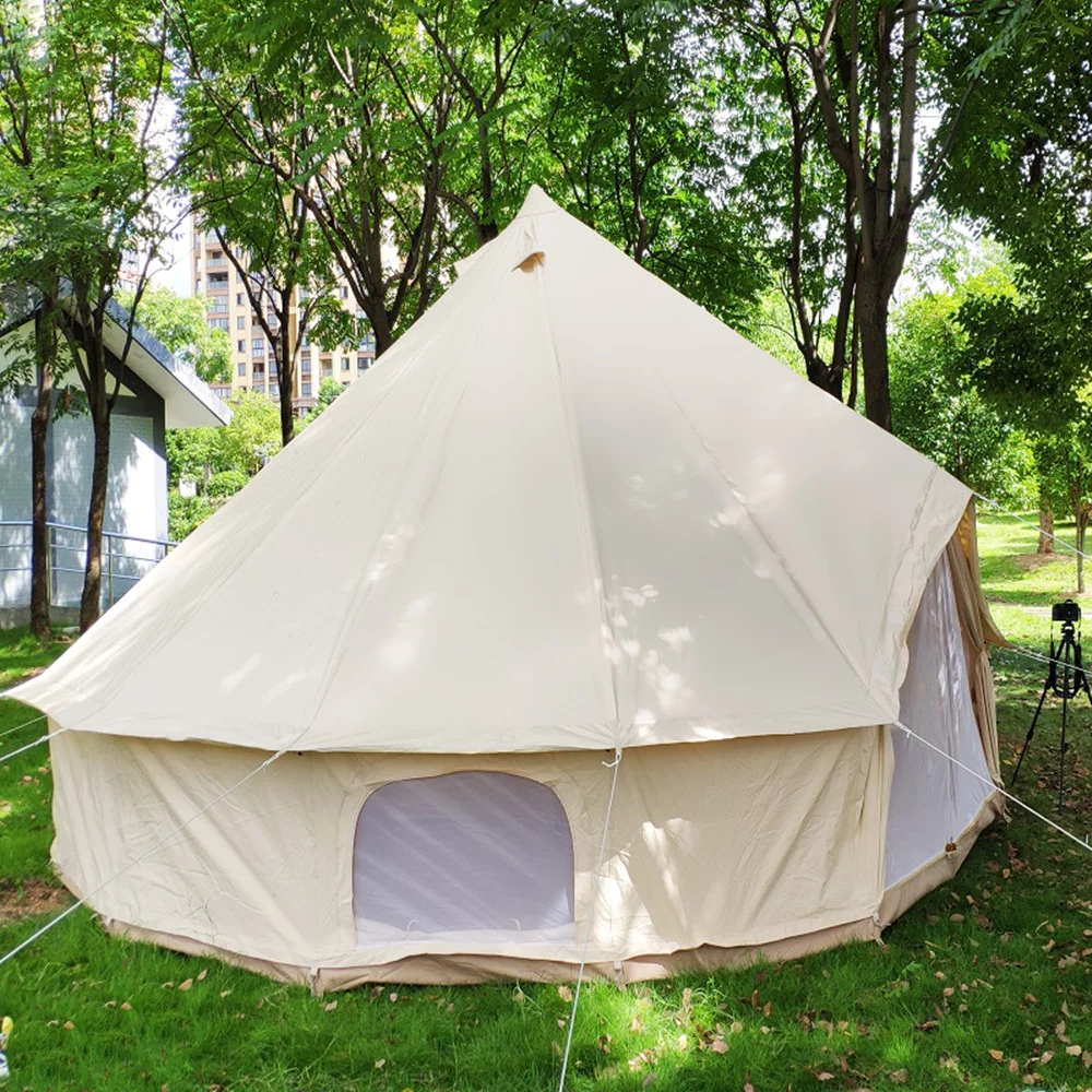 Latourreg Outdoor Glamping Waterproof Cotton Canvas 19.7ft(6M) Bell Tent with Side-Wall Stove Jack Glamping Yurt Tent with Mesh Screen Door and Windows