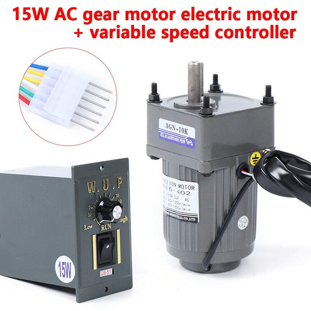 BTDH AC Gear Motor Electric Motor Variable Speed Controller 1:10 125RPM 110V 15W Single-Phase Smooth Operation Long Working Life