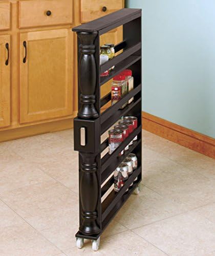 Wooden Can Organizer & Spice Rack - Slim Rolling Kitchen Cart - Natural