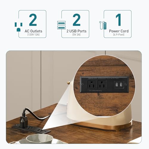 Kitchen Island with Storage, Kitchen Cart with Charging Station, Rolling Kitchen Island Table with Drop-Leaf, 3 Drawers, Barn Doors, Towel Rack and Spice Rack, White and Walnut