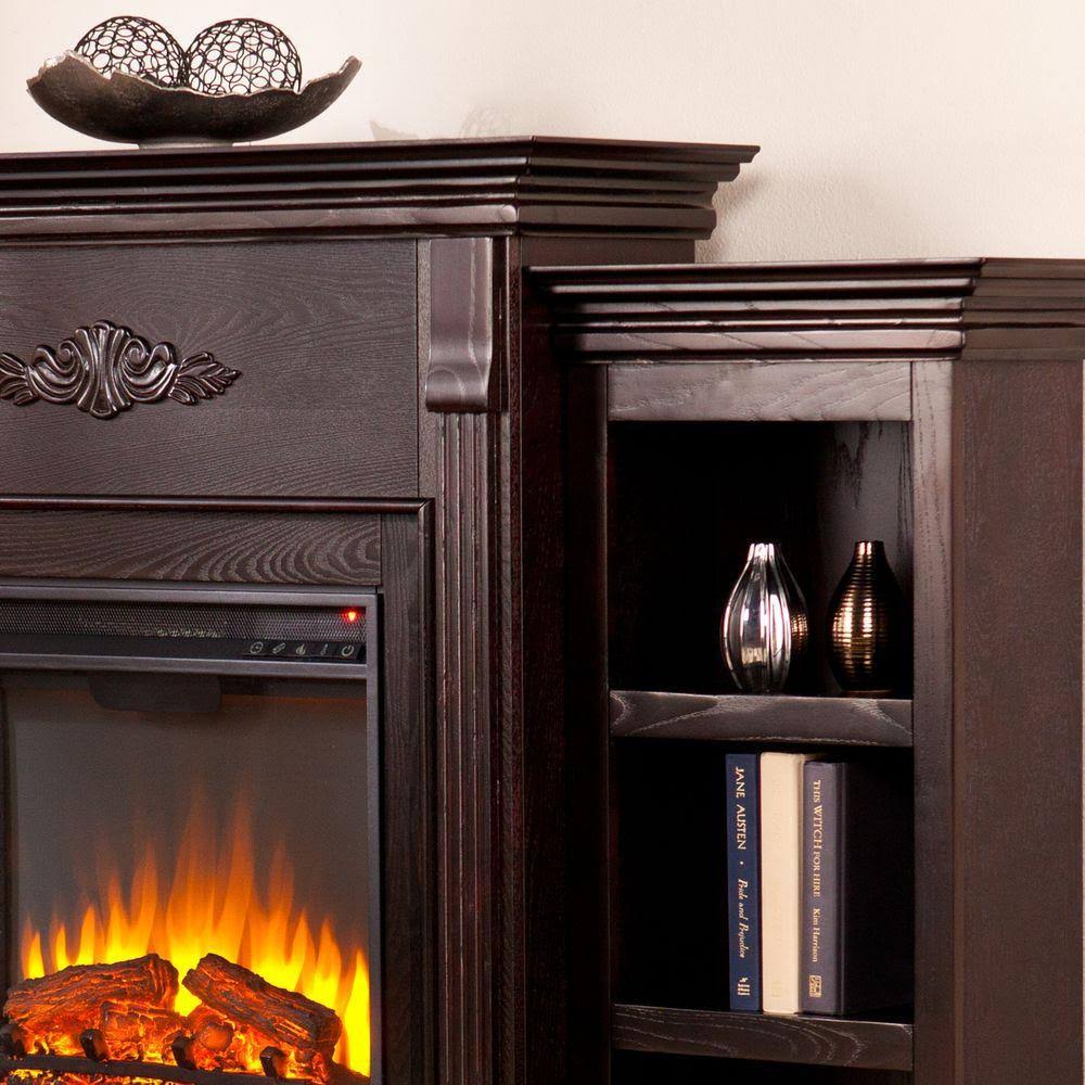 Southern Enterprises Jackson 70.25 in. Freestanding Electric Fireplace in Classic Espresso with Bookcases