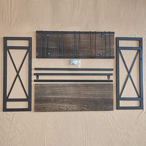 Industrial Wine Racks Wall Mounted,Hanging Wine Rack,Ic Wall Shelf with 4 Stem Glass,2-Tiers Wood Floating Shelves,Home Kitchen Decor Display Rack,Black,60X20X53Cm/Black/60 * 20 * 53Cm