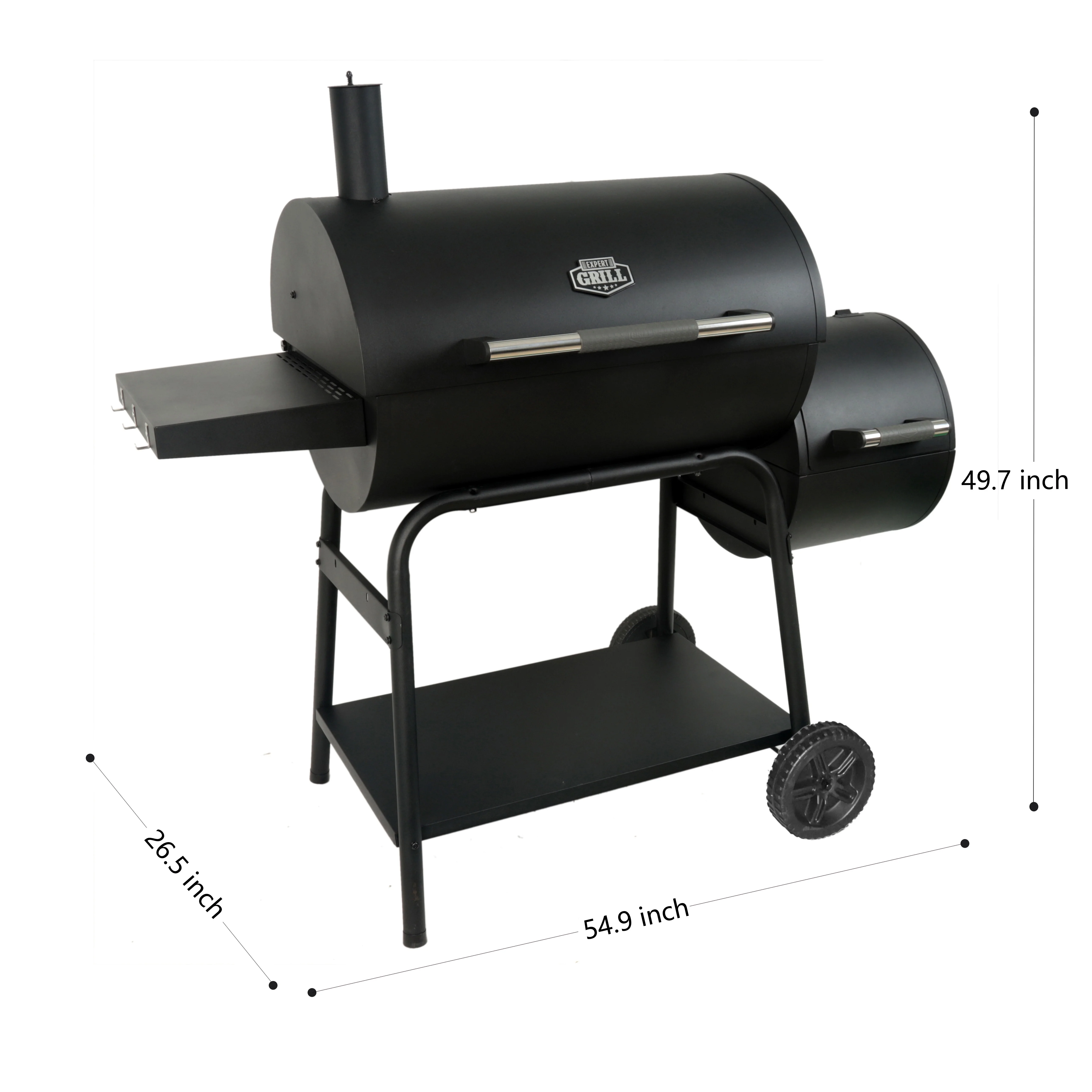 Expert Grill 28" Offset Steel Charcoal Smoker Grill with Side Firebox, Black