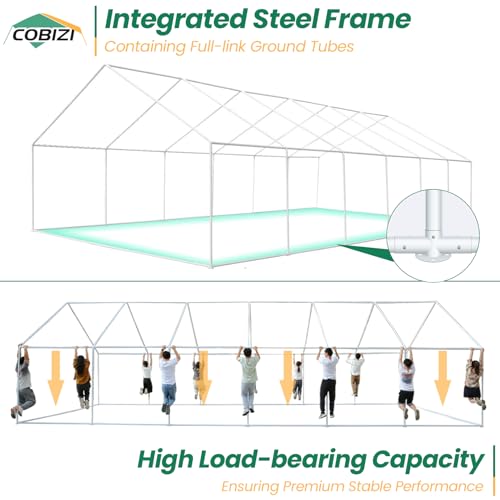 COBIZI 20x40 Party Tent Heavy Duty, Galvanized Wedding Tent, Event Shelter for Parties, Outdoor with Removable Sidewall & Built-in Sandbag, Carpas para Fiestas, Large Canopy, Waterproof, White