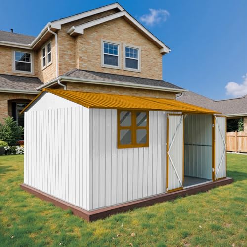 10' x 8' Large Outdoor Storage Shed, Sturdy Metal Building w/Windows & Lockable Doors for Garden, Backyard, Poolside and Lawn, Grey
