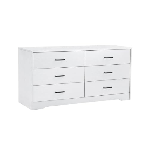 6 Drawer Dresser for Bedroom,Wooden Wide Chest of 6 Drawers, Modern Storage Chest Organizer with Metal Handles for Living Room Bedroom Hallway Entryway Nursery