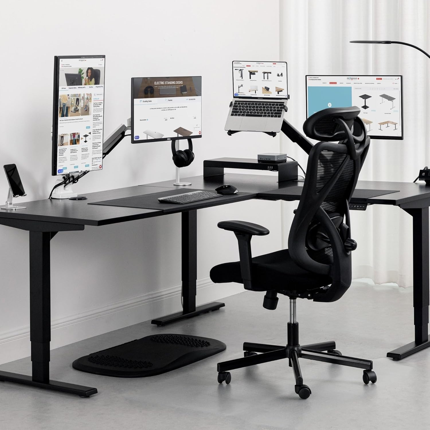Progressive Desk L Shaped Height Adjustable Standing Desk 78" x 60" - Corner Computer Desk - Electric Stand Up Rising Workstation - Black Frame, Light Walnut