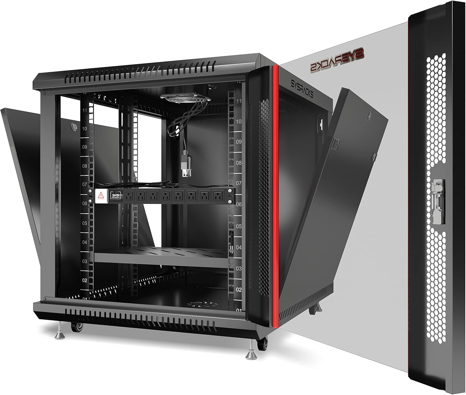Sysracks 12 U Server Rack 35 Inch Deep Network Cabinet Under Desk Portable Locking Data Enclosure - PDU/Casters/Fan/Shelf/Hardware/PDU/Black