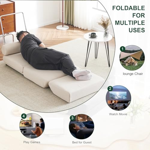Folding Sofa Bed Futon Couch, Single Floor Sofa,Mini Sleeper Chair, Convertible Sofa Bed for Guest Room,Living Room,Bedroom,Office (Beige)