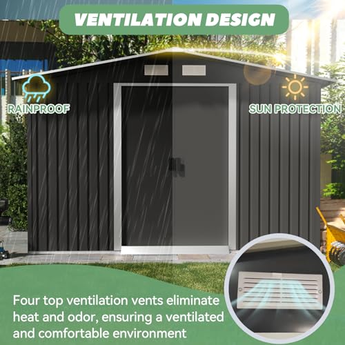 10' x 10' Outdoor Storage Shed, Garden Tool Shed with Double Sliding Door and Sloping Roof, Metal Shed House for Backyard Patio Lawn to Store Utility and Tools, Gray
