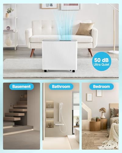 52 Pints Dehumidifiers for Home - 4500 Sq.Ft Energy Star Dehumidifier with Drain Hose for Basement Bedroom Bathroom Large Room,Auto Defrost,Intelligent Humidity Control, 0.85 Gal Water Tank