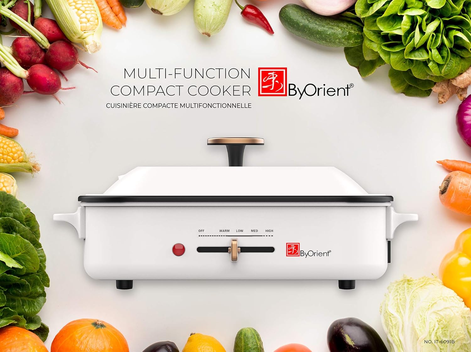 ByOrient Multi-Function Electric Cooker Skillet Compact Multicooker including 2 cooking pans