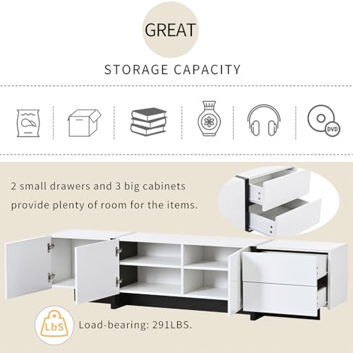 Luxury 75" TV Stand, Modern High Glossy Entertainment Center for TVs Up to 85 inches, TV Console Table with 2 Small Drawers and 3 Big Cabinets, TV Stand for Living Room, Bedroom,Black