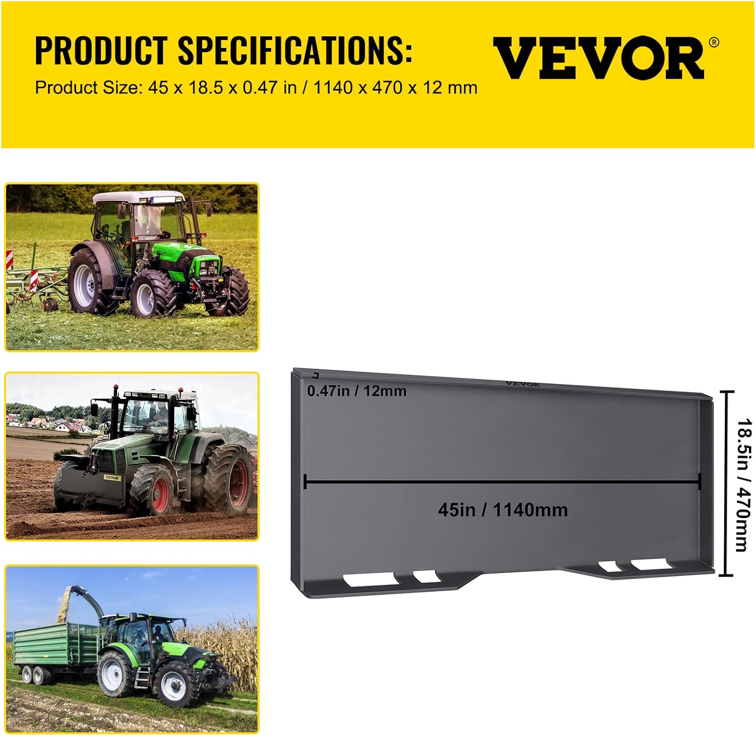 VEVOR Skid Steer Mount Plate Thick Skid Steer Attachment Plate Steel Quick Attachment Loader Plate with 3 Additional Welding Rods Easy to Weld or Bolt to Different Accessories (1/2")