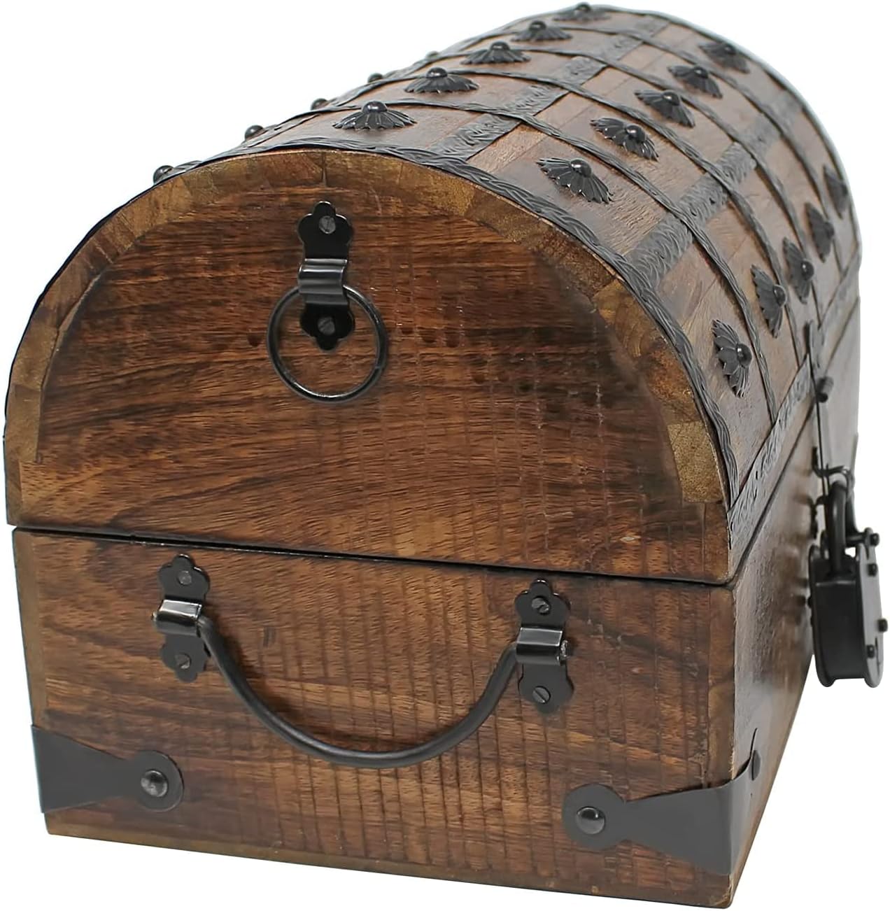 Nautical Cove Pirate Treasure Chest with Iron Lock and Skeleton Key - Storage and Decorative Box (X-Large 16 x 11 x 10.5)