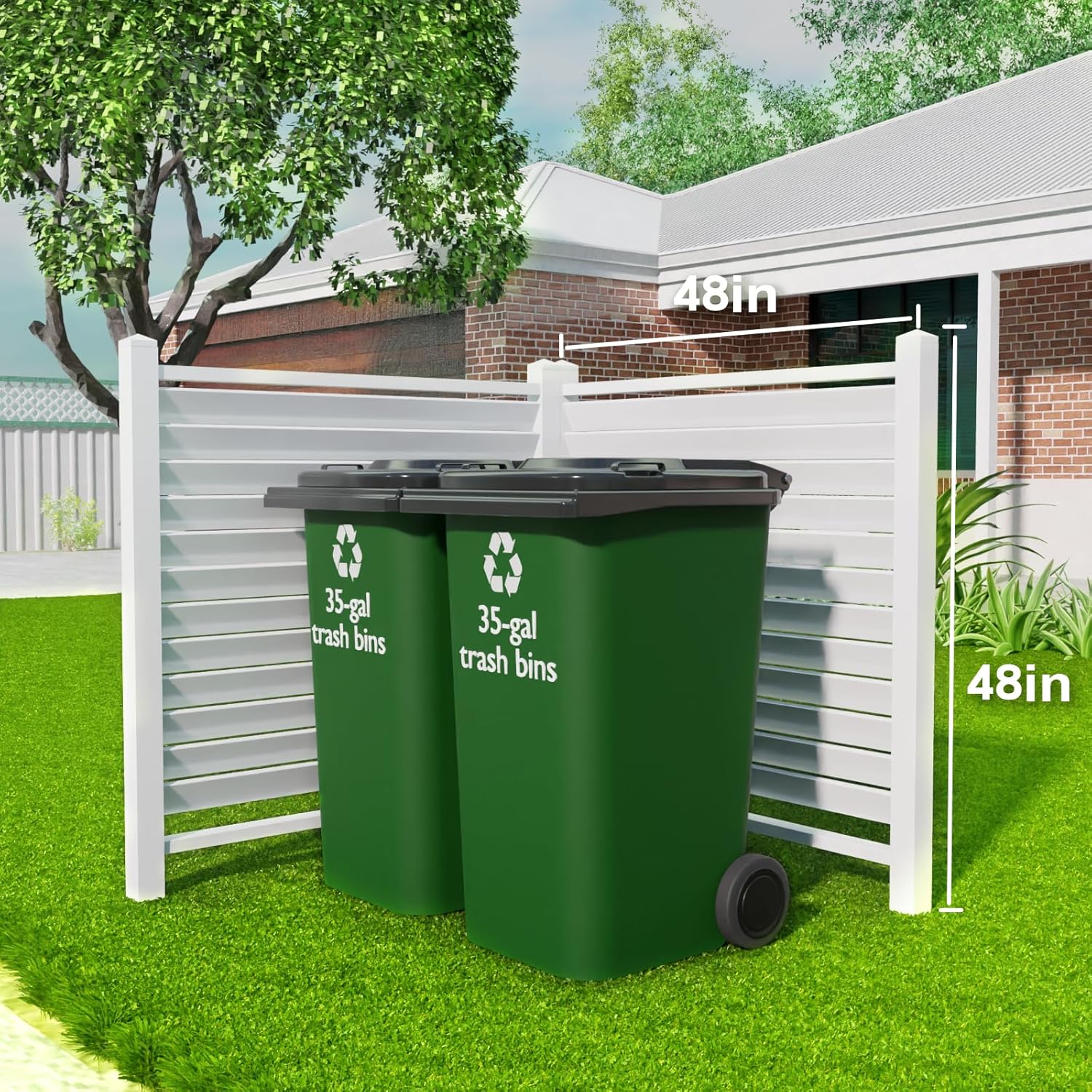 Air Conditioner Fence Outdoor Privacy Screen 48" W X 48" H 2 Panels Privacy Fence Panels for Outside Vinyl Privacy Fence for Yard, Pool Equipment Enclosure Trash Can Screens for Outdoor, Louvered