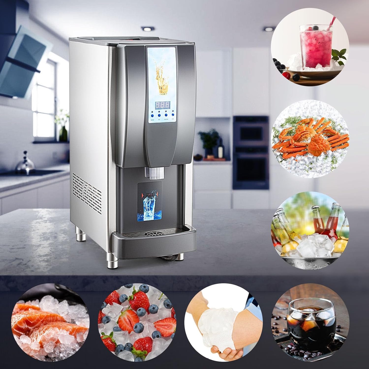 Commercial Ice Maker Countertop, 12 Cubes Ready in 4 Mins, 175lbs in 24Hrs, Intelligent Sensing Ice Machine with RO Fiber Membrane Filter, 132lbs Nugget Ice Maker for Home, Kitchen, Office
