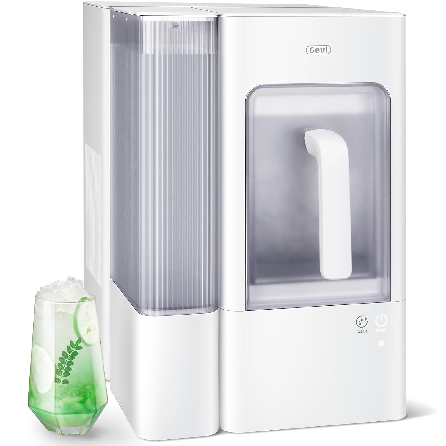 Gevi Adella Nugget Ice Maker Countertop, Chewable Pellet Ice Machine with Portable Ice Basket Large Side Tank Self-Cleaning for Home Kitchen Office Party Mother Gift, White (Adella)