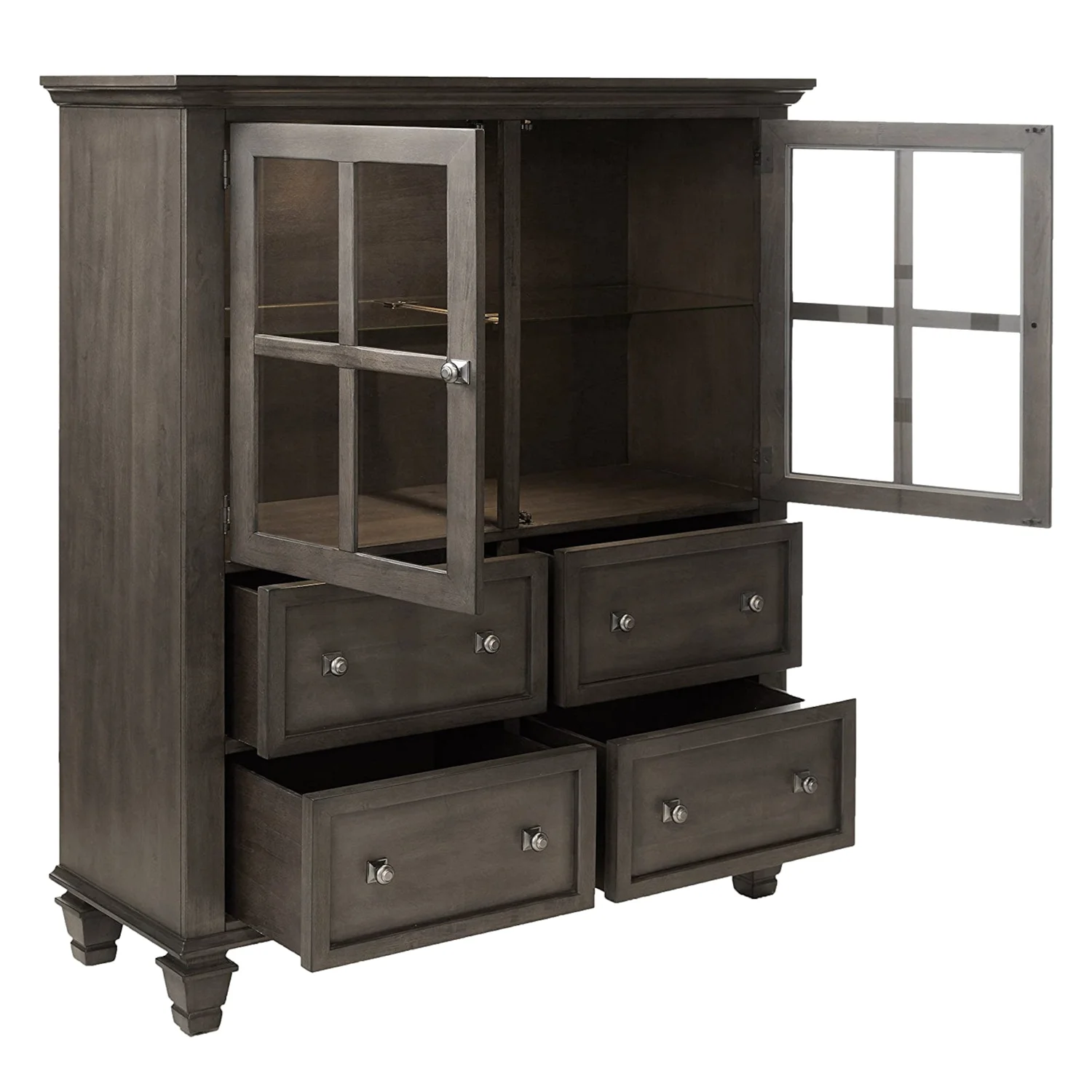 Sunset Trading Shades of Gray Large 4-Drawer Wood Lighted China Cabinet in Gray