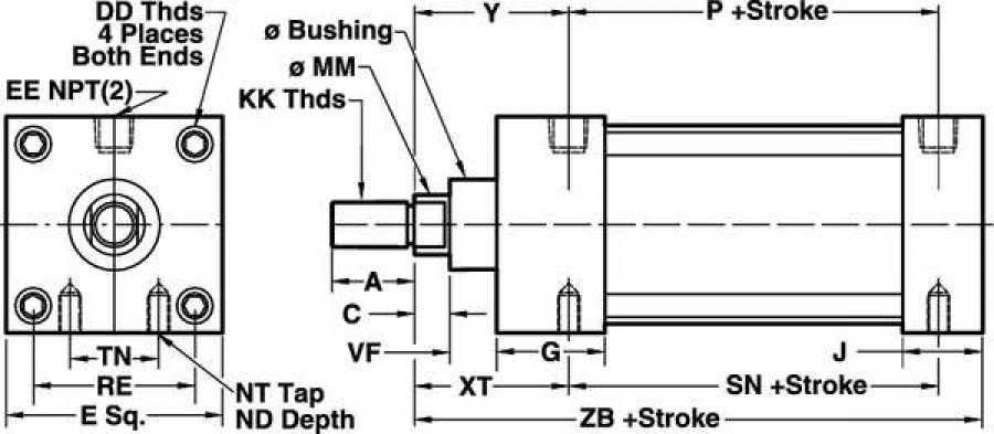 Speedaire Air Cylinder,6 In. Bore,4 In. Stroke  2W489