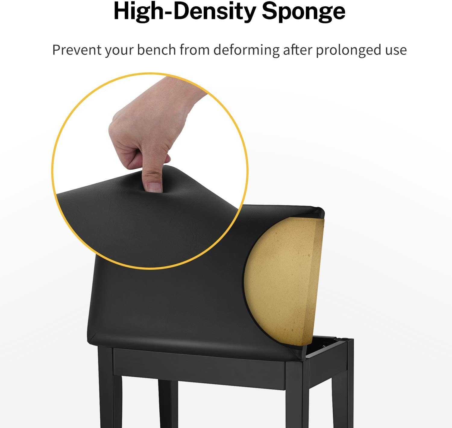Donner Piano Bench with Storage, Solid Wood Keyboard Bench Piano Bookcase Stool Chair Seat with High-Density Sponges Pad, Black