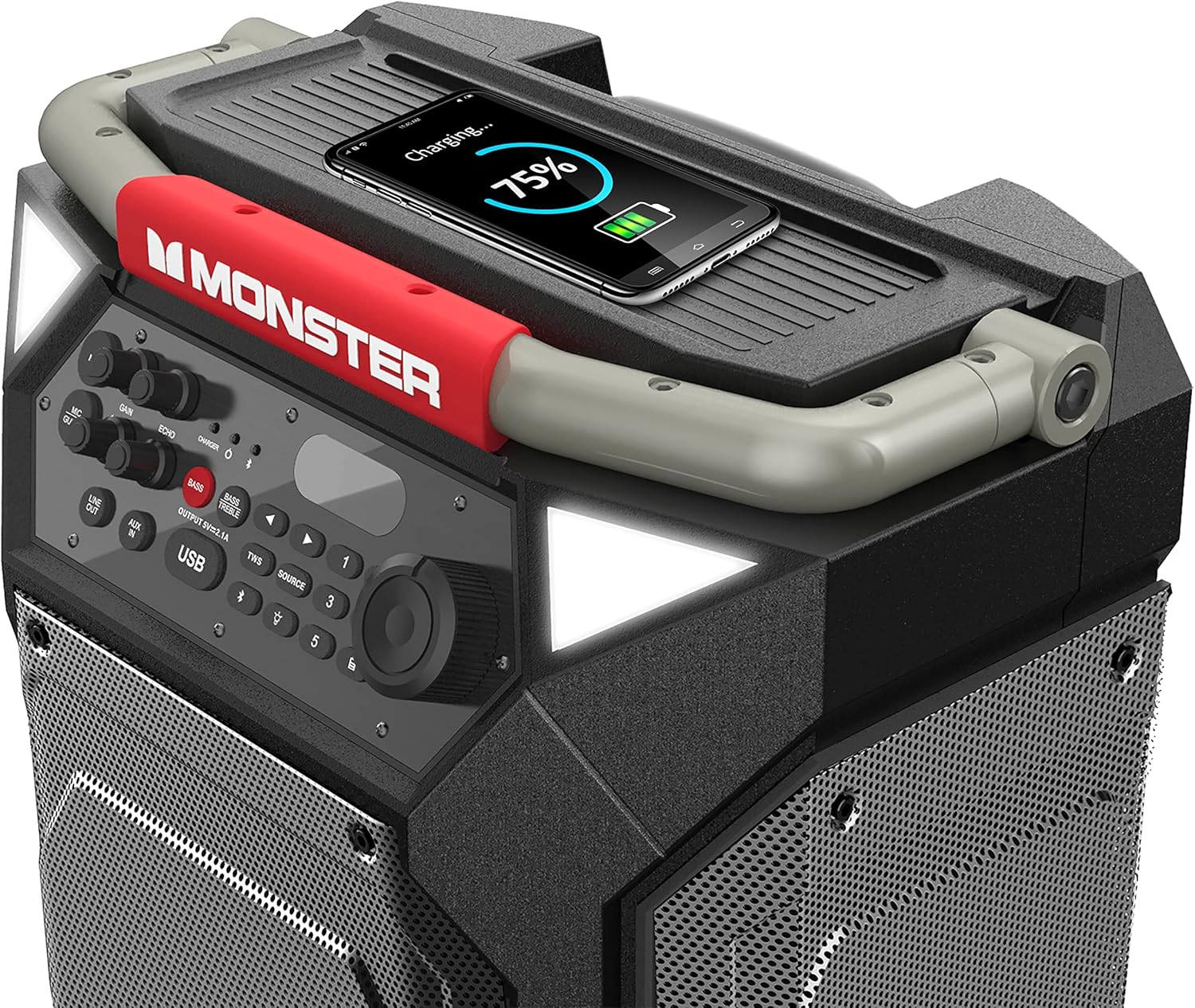 Monster Rockin' Roller 270 Portable Indoor/Outdoor Wireless Speaker, 200 Watts, Up to 100 Hours Playtime, IPX4 Water Resistant, Qi Charger, Connect to Another TWS Speaker (Slate)