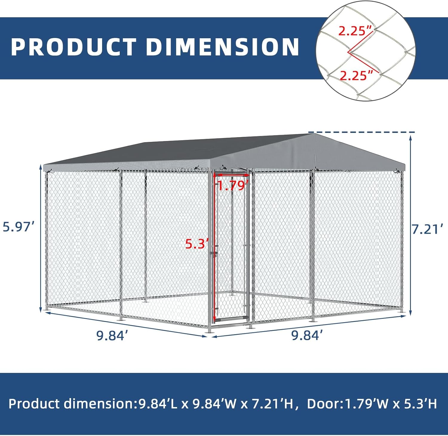 10x10 ft Extra Large Outdoor Dog Kennel, Anti-Rust Dog Cage with Roof, Galvanized Chain Link Dog Runs with Waterproof UV-Resistant Cover Heavy Duty Dog Enclosures Upgraded Secure Lock