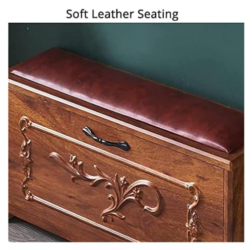 Shoe Storage Bench with Cushion for Entryway, Bench with Hidden Shoe Rack Solid Wood Shoe Cabinet Shoe Cabinet Storage Table Bedroom Shoe Stool Shoe Cabinet Seat(Brown,90x24x42cm)