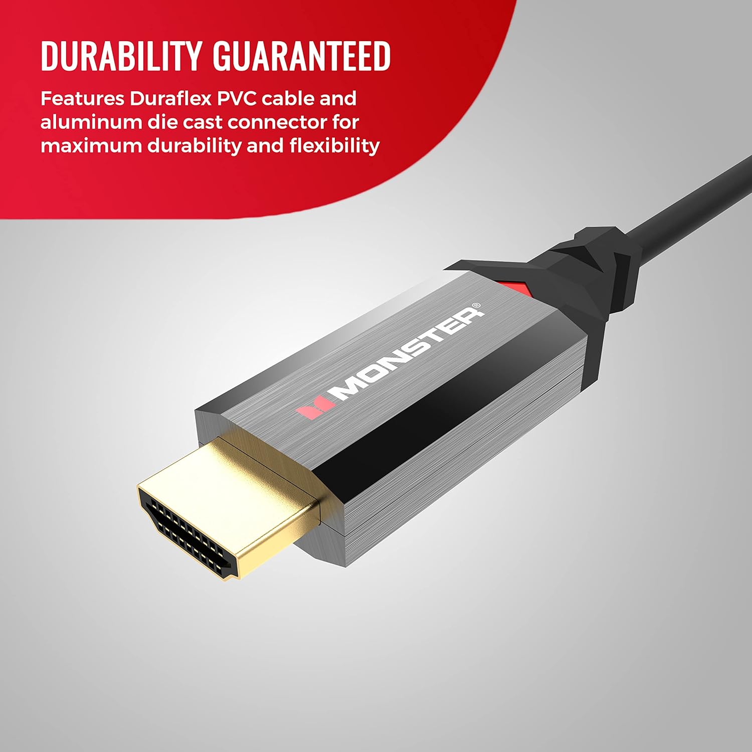 Monster Essentials HDMI 2.1-48 Gbps Active Optical Cable Featuring Aluminum Extrusion Connector - Supports 8K @ 60HZ, 4K @ 120HZ, Premium Certified, V-Grip, 15 Meters