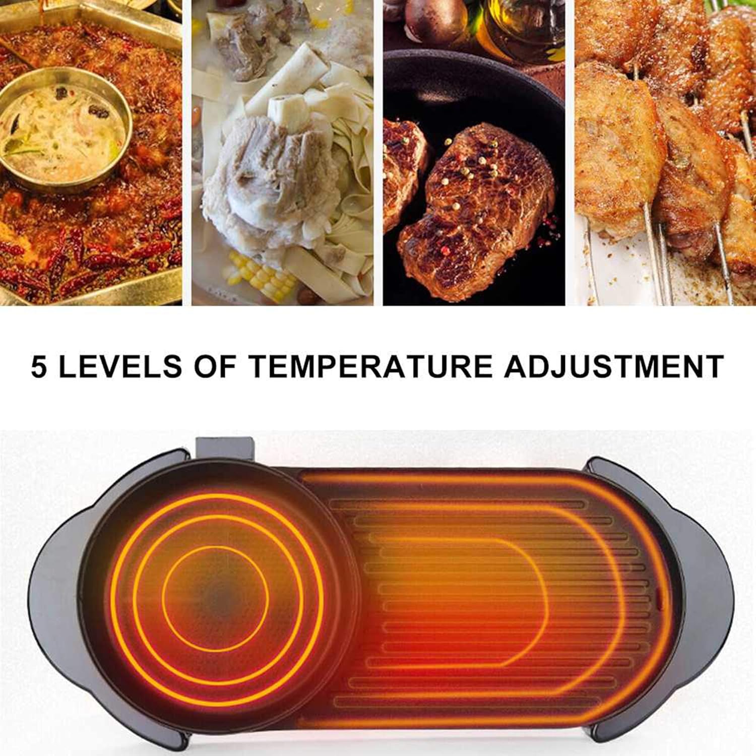 Electric Grill Hot Pot - Double Pot Barbecue Integrated Cooker with 2-in-1 Multifunctional Portable Design for Electric Baking and Barbecue - Perfect for Indoor and Outdoor Cooking Needs!